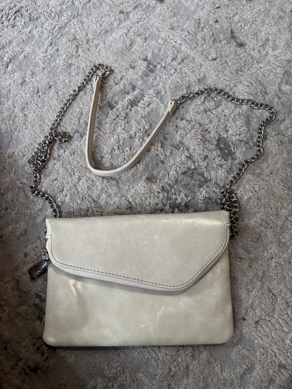 HOBO Cream Leather Crossbody with Silver Chain Strap